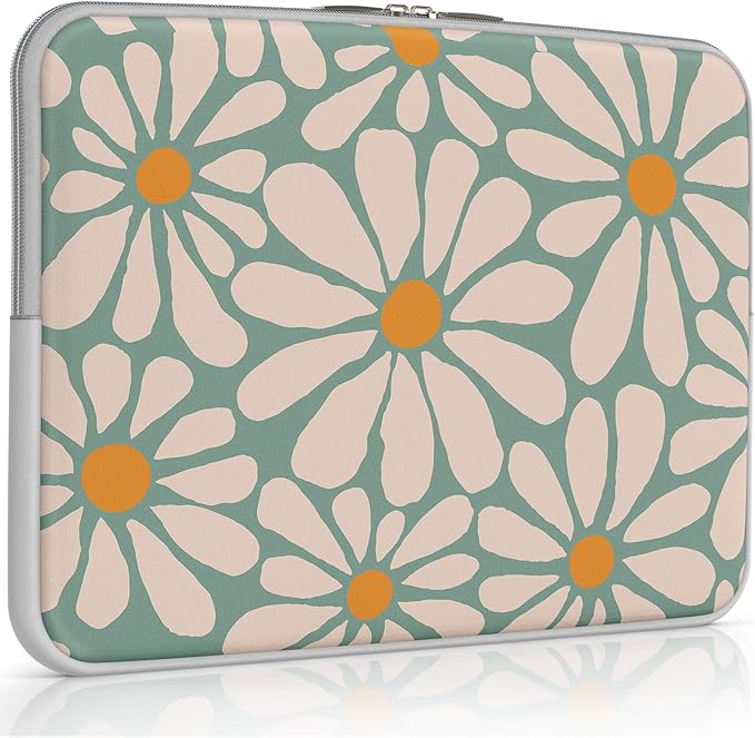 iCasso Laptop Sleeve 13 inch for MacBook Air 13-13.6 inch, Chic Laptop case for MacBook Pro 13 inch, Slim Protective Travel Carrying Case for MacBook Pro 14 inch, Chromebook, HP, Dell, Green Daisy