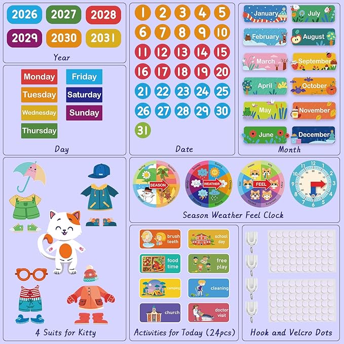 My Daily Calendar for Kids, 3.3Ft Felt Board for Toddler Kids Preschool Calendar for Classroom Circle Time Learning Center Days of The Week for Toddlers Learning Calendar Home Kindergarten Activities