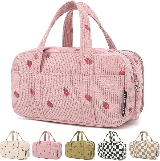 Large Pencil Case Pouch,Extra Big Pencil Bags with Zipper,Cute Corduroy Pencil Pouch with 5 Compartments,Pen Bag Wide Opening,Pencil Pouch Organizer, Pencil Box for Teen Girls Adults (Pink)
