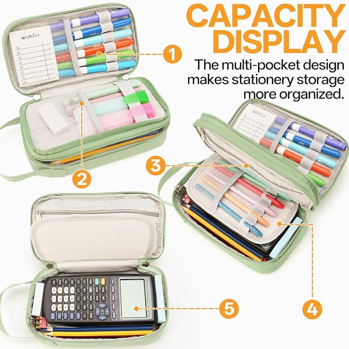 Pencil Case Large, High Capacity Canvas Big Pencil Pouch Organizer Holder | 5 Compartments Pockets Sturdy Zipper, Cute Pencil Case for School Office Student Teen