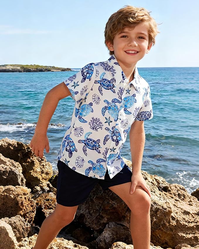 Enlifety 2-10T Kids Hawaiian Shirt Boys Short Sleeve Button Down Shirts Hawaii Summer Casual Blouse