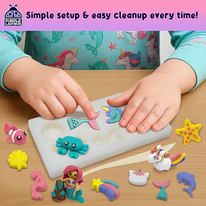 PURPLE LADYBUG Eraser Lab Mermaid & Unicorn Eraser Making Kit - Birthday Gift for Girls Ages 5-10, Make Your Own DIY Clay Eraser Kit, Gift for 7 Year Old Girl, Back to School Supply