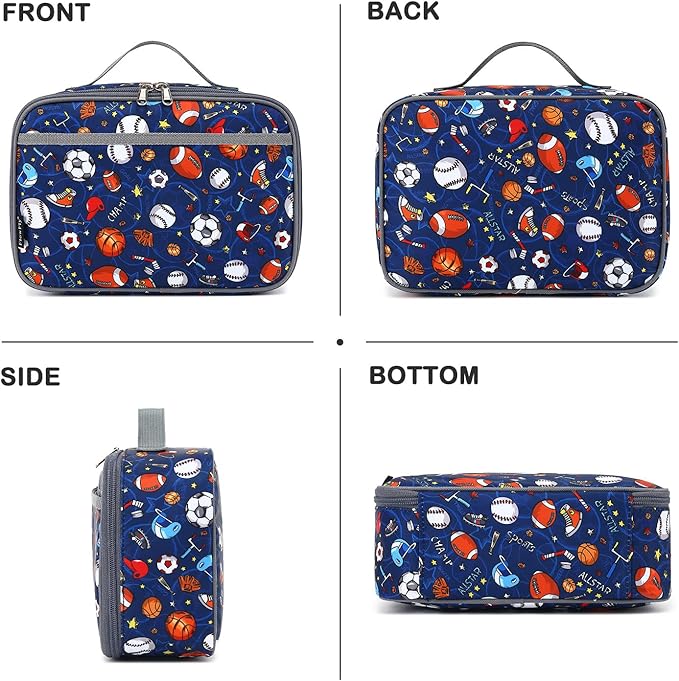 FlowFly Kids Lunch box Insulated Soft Bag Mini Cooler Back to School Thermal Meal Tote Kit for Girls, Boys,Football