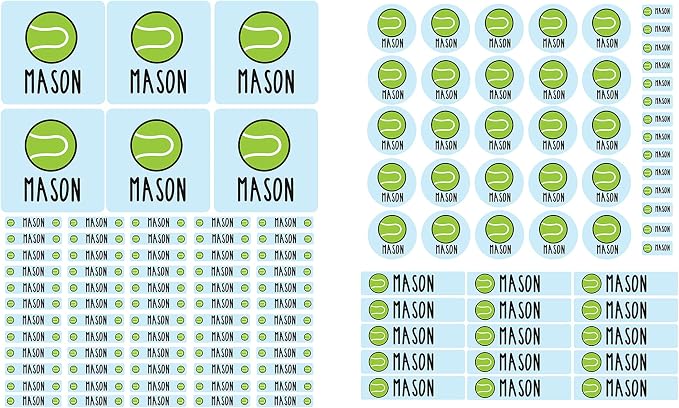 Andaz Press Custom Personalized Waterproof School Name Labels, Tennis, 120-Pack, Kids Labels Combo Pack, Customizable Multi-Use Name Stickers for Preschool, Daycare, Supplies, Office, Water Bottle