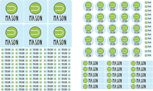 Andaz Press Custom Personalized Waterproof School Name Labels, Tennis, 120-Pack, Kids Labels Combo Pack, Customizable Multi-Use Name Stickers for Preschool, Daycare, Supplies, Office, Water Bottle