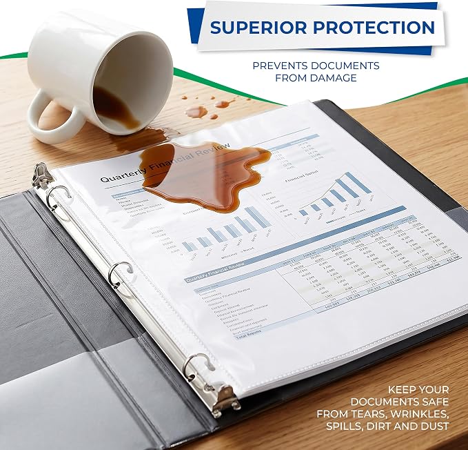Samsill 30 Pack Heavy Duty Sheet Protectors, Non-Glare, 8.5x11 Inch Page Protectors for 3 Ring Binder, Letter Size Protectors, Reinforced Holes, Non-Glare Document Sleeve, Top Loading, Acid Free