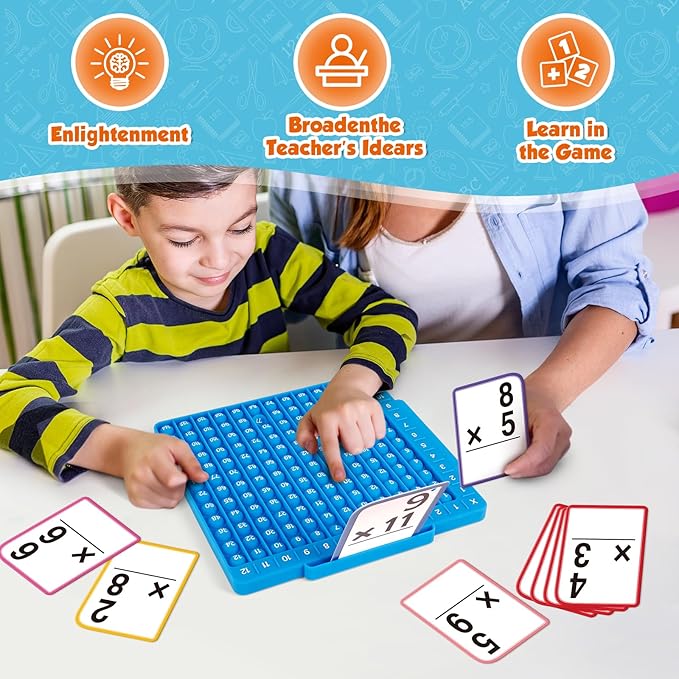 Torlam Multiplication Flash Cards + Math Board, Time Table Chart Flashcards for Kids Ages 6-12, 3rd-6th Grade Classroom Must-Have