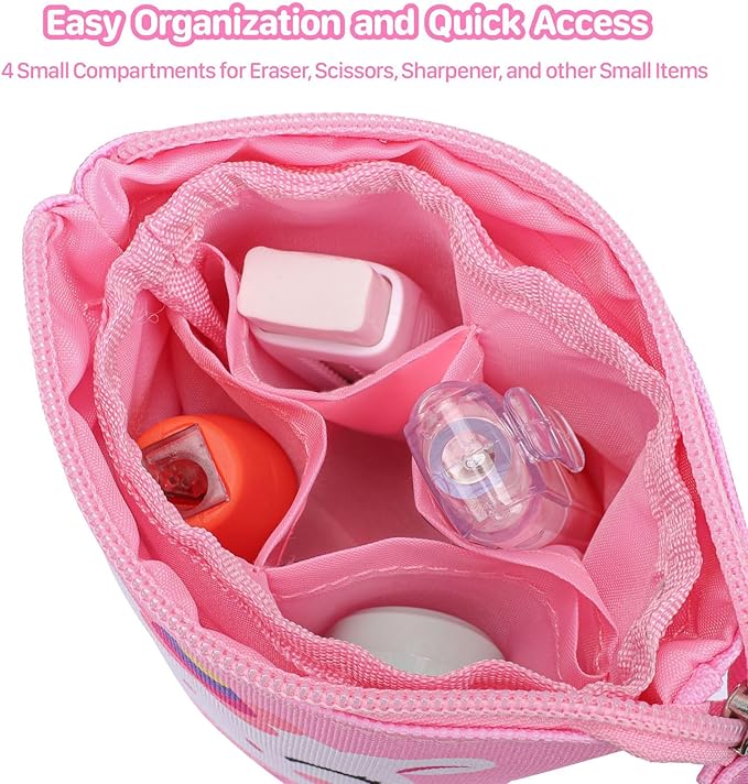 Standing Pencil Case Girls - Telescopic Pouch for Kids, Cute Kawaii Pencil Case for Girls, Big Capacity Stand Up Pencil Pouch for Kids, Pink Unicorn