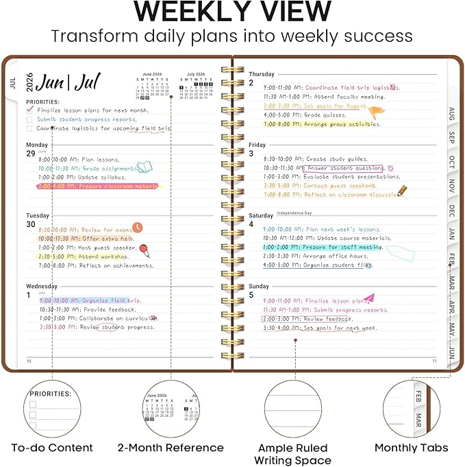 8.5" x 11" Academic Planner 2026-2027, Weekly & Monthly Calendar Planner Book, July 2026 – June 2027, Large Hardcover Organizer with Tabs, Perfect for Teachers, Students, Women & Men – A4, Brown