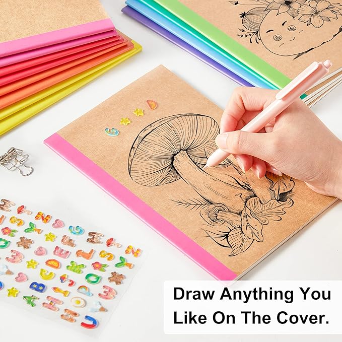feela 96 Pack Composition Notebooks Bulk, Kraft Cover Lined Blank College Ruled Composition Travel Journals with Rainbow Spines For Women Students Business, 60 Pages, 8.3”x 5.5”, A5, 8 Colors
