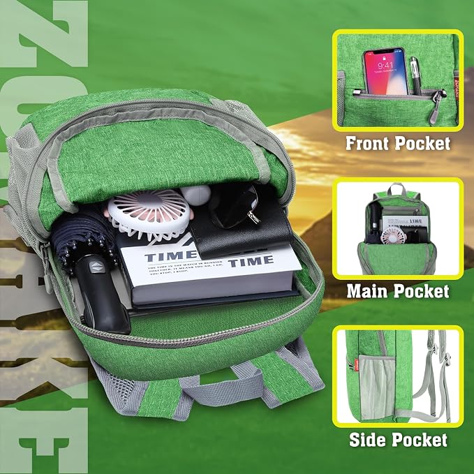 ZOMAKE Lightweight Packable Backpack, 10L Small Foldable Daypack for Hiking | Water Resistant Collapsible Backpacks for Women Men, Everyday Carry,Multi Compartment Storage,Adjustable Strap(Dark Green A5)