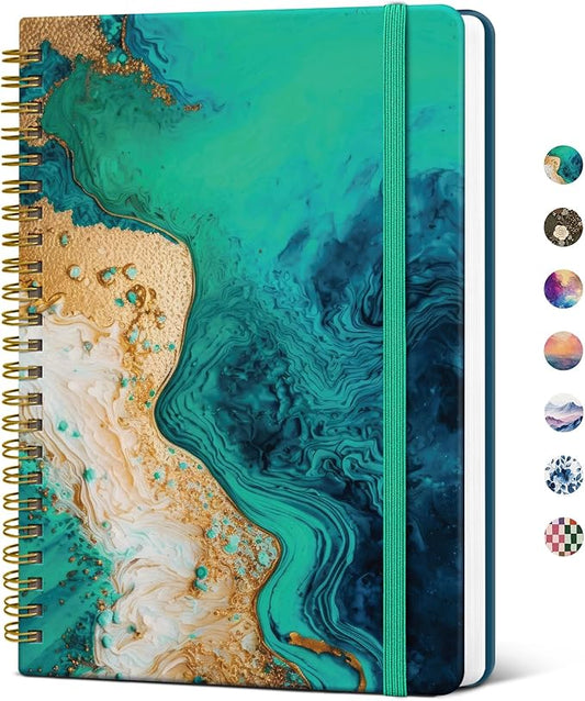 Taja Lined Spiral Journal Notebook for Women, A5 Cute College Ruled Hardcover Notebook for Work & Note Taking, Pretty Journal for Writing, 140 Pages, Emerald Shores
