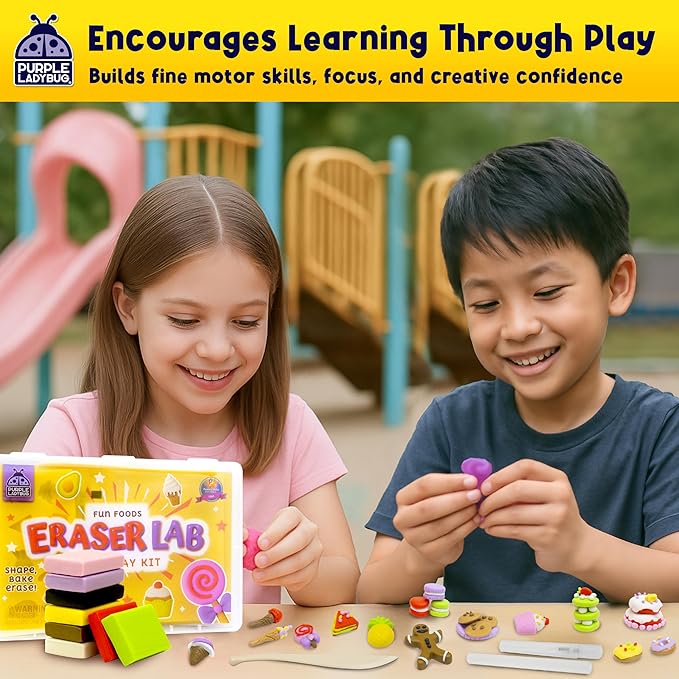 Eraser Lab DIY Clay Kit - Gift Food-Themed Fun Eraser for Kids Craft Set, 8 Clay Colors, Mold Tray & Shaping Tool, Presents for Kids, Creative Activity for Boys & Girls Aged 4+, Birthday Gifts