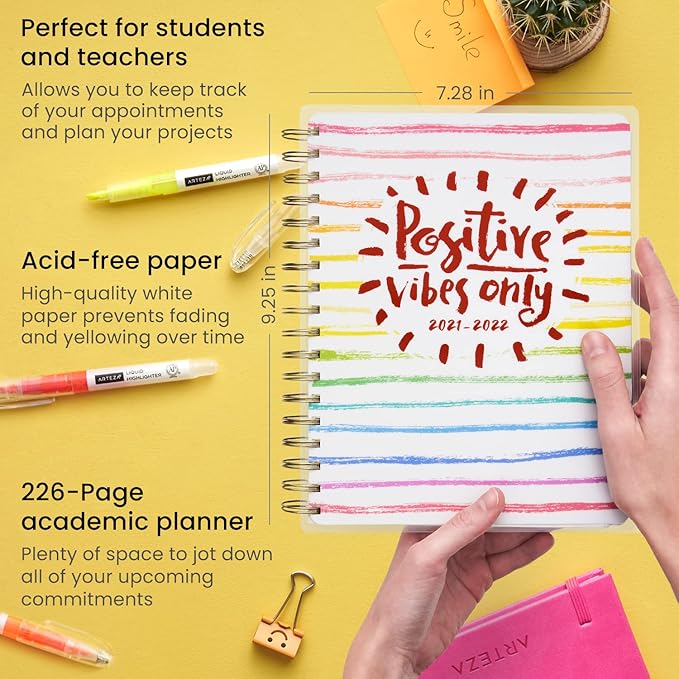 Arteza Academic Planner Bundle, Includes 9 x 7 Inches Planner, 6 x 8 Inches Lined Journal, and 2 Sticker Sheets, Office Supplies and College Essentials for Scheduling and Staying Organized
