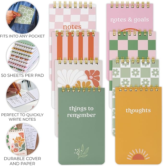 ZICOTO Aesthetic Pocket Notebooks Set Of 8 - Small 3x5 Spiral Notepads With Lined Pages For Women - The Perfect Little Mini Pads to Stay Organized and Boost Productivity at Work or School