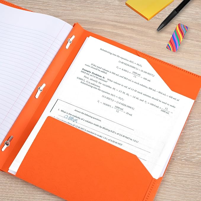 Five Star 2-Pocket Folder, Plastic Folder with Stay-Put Tabs and Prong Fasteners, Holds 8-1/2" x 11" Paper, Solar Orange (340300N)