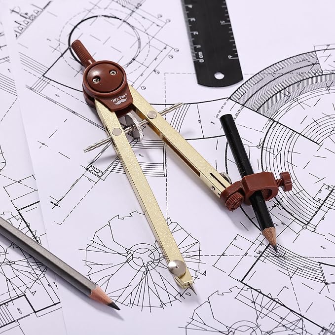 Mr. Pen- Metal Geometry Compass, Center-Wheel Design, Precision Drafting Compass with Pencil for School & Technical Drawing, Draws Circles up to 11 Inches Diameter