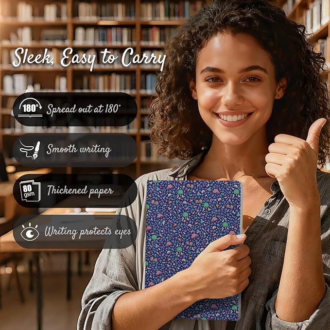 Stitched Composition Notebooks 2-Pack with Unique Art Designed Cover, A5 Lined Diary (8.2"L*5.5"W), Lay Flat Design, Thicked Paper Writes Smoothly for School and Office (Blue Retro)