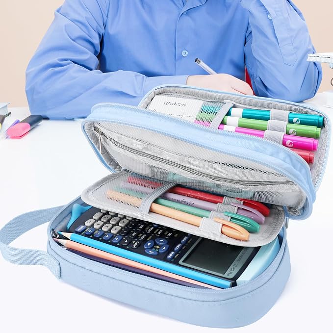Pencil Case Large, High Capacity Canvas Big Pencil Pouch Organizer Holder | 5 Compartments Pockets Sturdy Zipper, Cute Pencil Case for School Office Student Teen