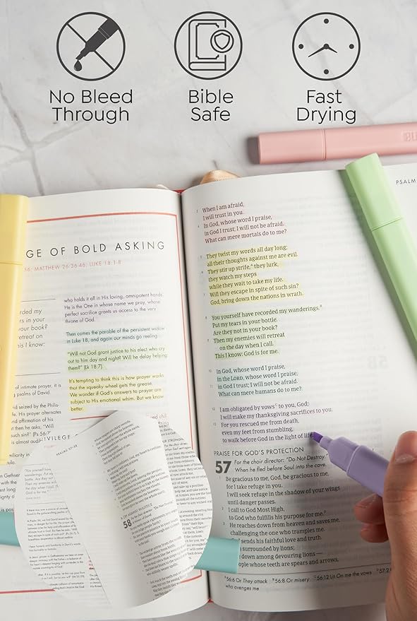 BLIEVE Bible Highlighters No Bleed Through, Chisel Tip, 5 Pack | No Smear, Quick-Dry, Aesthetic Cute Pastel Colors For Bible & Journaling (Candy Edition)