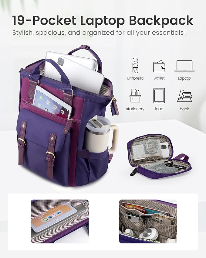 LOVEVOOK Laptop Backpack for Women with Giant Tumbler Holder Pocket,15.6 inch Waterproof Travel Backpack Purse Computer Laptop Bag