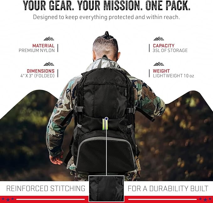 MODERN NEEDS Ready Pack 35L — Foldable Backpack for Travel | Lightweight, Water Resistant Hiking Daypack | Compact, Packable Backpack for Men & Women | Great for Camping & Daily Use
