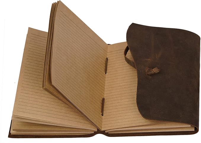 Leather Journal Travel Diary, Handmade Vintage Bound Notebook for Men & Women, Antique Finish, Genuine Leather Quality Lined Brown Paper Perfect for Notes, Art Sketchbook, 8X6 Inches, Brown