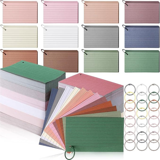 Ctosree 1440 Pcs Back to School Gifts Colored Index Cards with Binder Ring Ruled Flash Cards 12 Color Lined Note 56lb Cover for Studying Memory Office School(3 x 5 Inch,Novel Color)