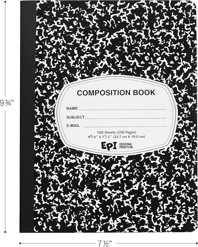 12 Pack - EPI Marble Hardcover Wide Ruled Composition Notebook | 200 Pages (100 Sheets), 9.75 x 7.5 in, Sturdy Sewn Binding | School, Office, Journaling, Notes