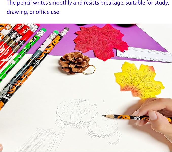 72PCS Corlorful Halloween Wooden cased Pencils for Kids with Erasers, Wood Wedding Golf Pencils for School,Drawing,Gift (Halloween, 72)
