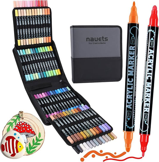 80 Colors Dual Tip Acrylic Paint Markers, Premium Dot & Fine Tip Coloring Paint Pens for Rock, Wood, Fabric, Canvas, Glass, Paper, Ceramic, Scrapbook, Vision Board and DIY Crafts Supplies Art Gifts