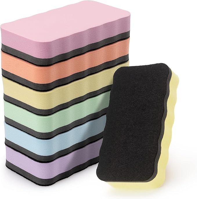 Tamaki Magnetic Whiteboard Eraser, Dry Eraser Erasers, Dry Erasers for Kids Classroom, 6 Colors (6 Pack, Pastel Wavy)