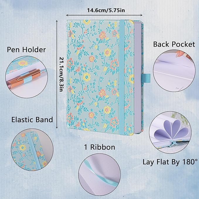 TIEFOSSI Dotted Journal Notebook for Women Men, A5 Journals for Writing, 160gsm 190 Pages Thick Paper, Perfect for Office & Home School Supplies, 8.4 X 5.8 In