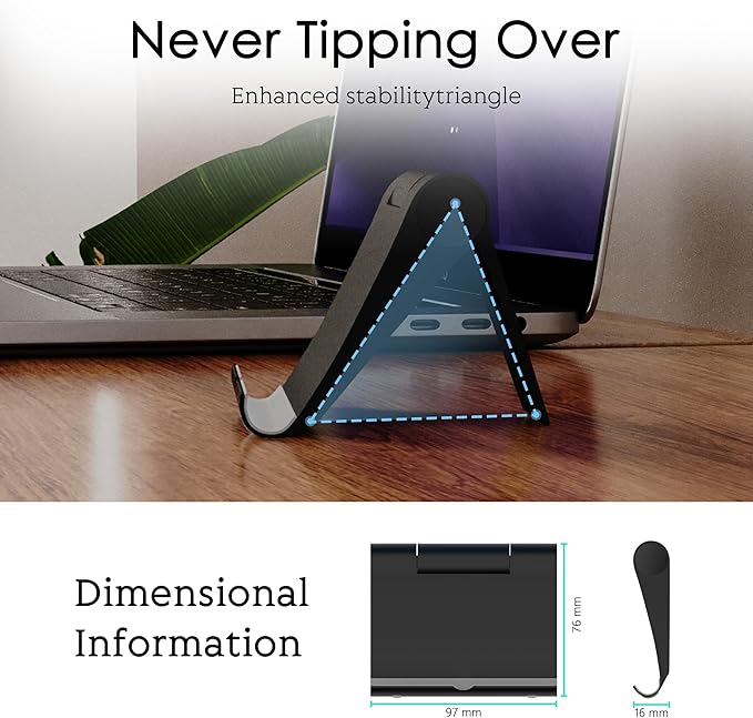 Cell Phone Stand for Desk, Foldable and Adjustable Multi-Angle Holder Dock, Universal Compatibility for Most Phone and Tablet, Portable and Sturdy Design for Office and Home (Black)