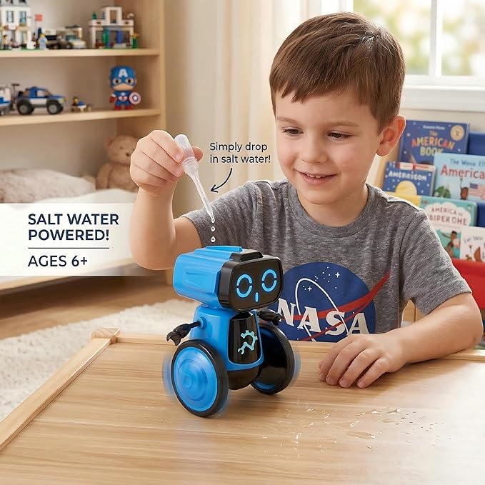 Science Saltwater-Powered Robot Kit, DIY STEM Gift Toys, No Batteries Required, Scientific Experiments, Creative Toy, Environmental Protection, for Festival & Birthday &Boys & Girls (Blue)