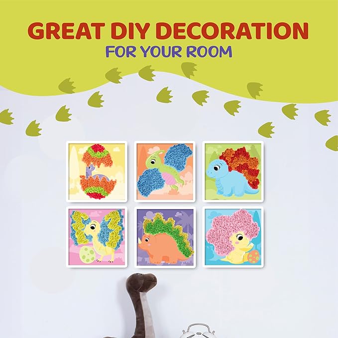 jackinthebox Poke Poke Art – Dinosaurs Theme, Mess-Free Fabric Art and Craft, Flower Pressing Kits, Gift for Girls and Boys Ages 4 5 6 7 8