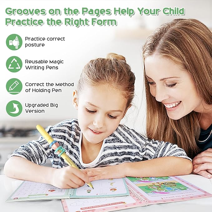 ASIGN Magic Ink Copybooks for Kids Reusable Handwriting Workbooks for Preschools Grooves Template Design and Handwriting Aid (4)