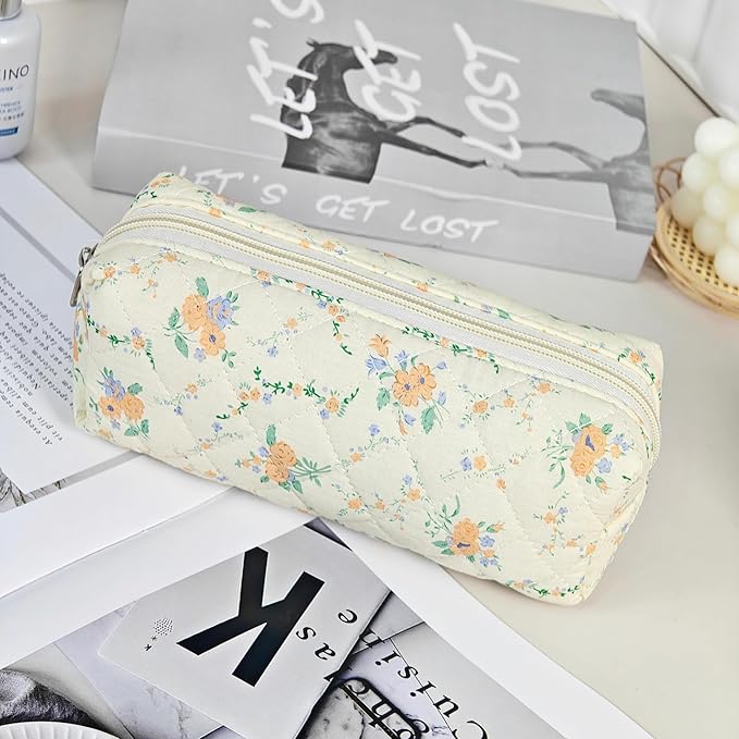 Carry bloom Pencil Pouch Cute Pencil Case for Girls Aesthetic Pencil Bag with Zipper Pen Cases School Supplies Makeup Bag (8 flower orange)