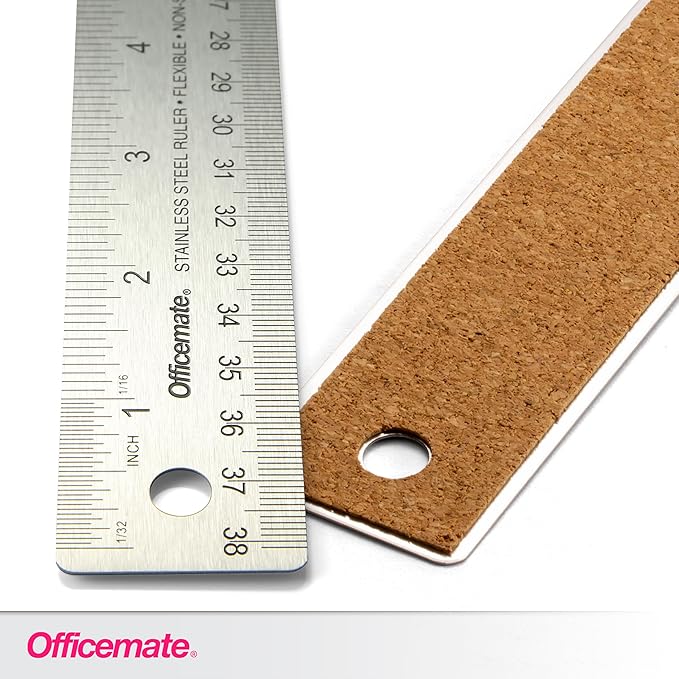 Officemate Classic Stainless Steel Metal Ruler, 15 inches with Metric Measurements, Silver, 15 L x 1.25 W, 12 Pack (666120)