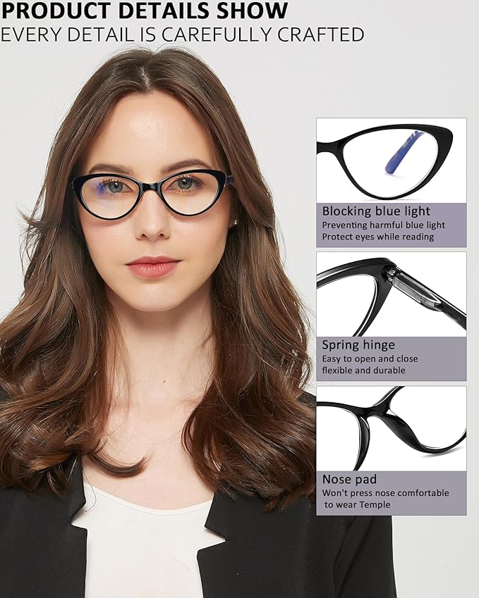 EYEURL 4-Pack Reading Glasses for Women-Cat Eye Blue Light Blocking Fashion Reader mit Spring Hinge,Anti-Glare Cat Eye Reading Glasses for Women,2.5