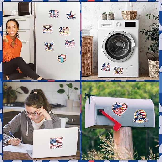 250th Anniversary America Car Magnets - Wxiben 12 Pcs USA 250 Years Freedom 1776-2026 Refrigerator Magnets Patriotic Fridge Car Magnetic Decorations Stickers for Vehicles Gifts Party Locker Decor