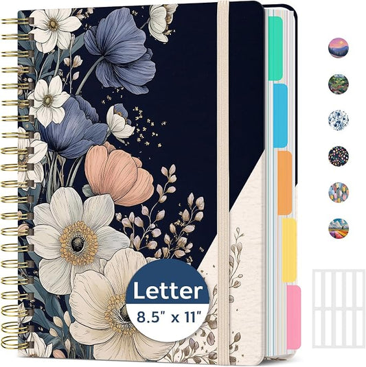 Taja Pretty Large Spiral Lined Notebook for Work with 5 Removable Dividers