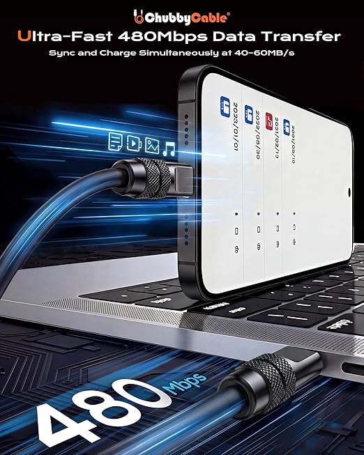 chubbycable Black Chubby Black Samurai Edition 120W USB C Cable Fast Charging Cable Durable Silicone Charger Cord Compatible with iPhone 17-15 Series iPad MacBook Airpods, USB A to Type C, 8.5FT