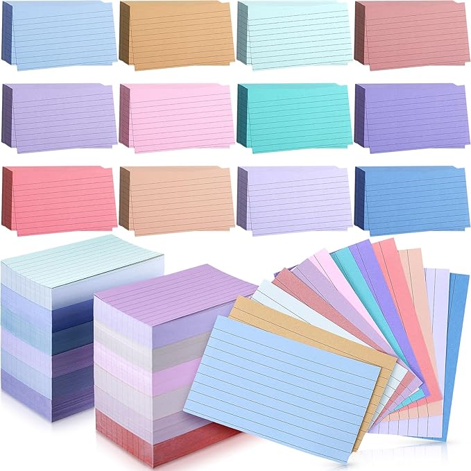 Ctosree 1440 Pcs Colored Index Cards 3 x 5 Inch Flash Cards for Studying Lined Study Note Sheets with Printed Ruled on Both Sides for Studying Memory Learning School, 12 Colors(Soft Color)