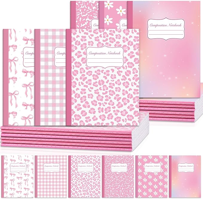 12 Pack Large Composition Notebooks Bulk 9.8 × 7.5 in Wide Ruled Hard Cover Composition Book Assorted Marble Journal College Ruled Paper for Adult Student College Office Back to School Supplies(Pink)