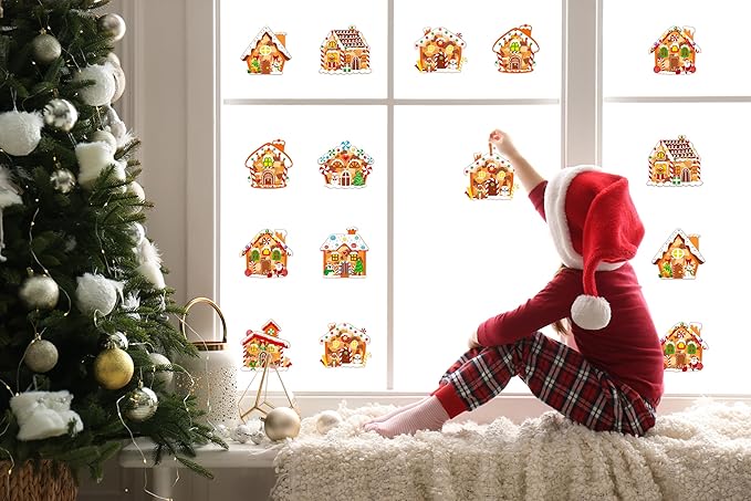 Renbuzhu 40PCS Christmas Crafts Bulk: Gingerbread House Paper Suncatchers DIY Kit for Winter Xmas Holiday Activities Decorations, Window Stained Glass Effect Art Ornaments
