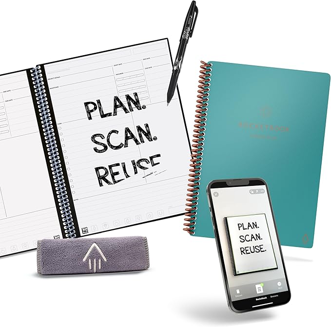 Rocketbook Fusion Plus Smart Reusable Notebook Planner, Notetaking and Planning In One, Letter Size 8.5x11, Teal