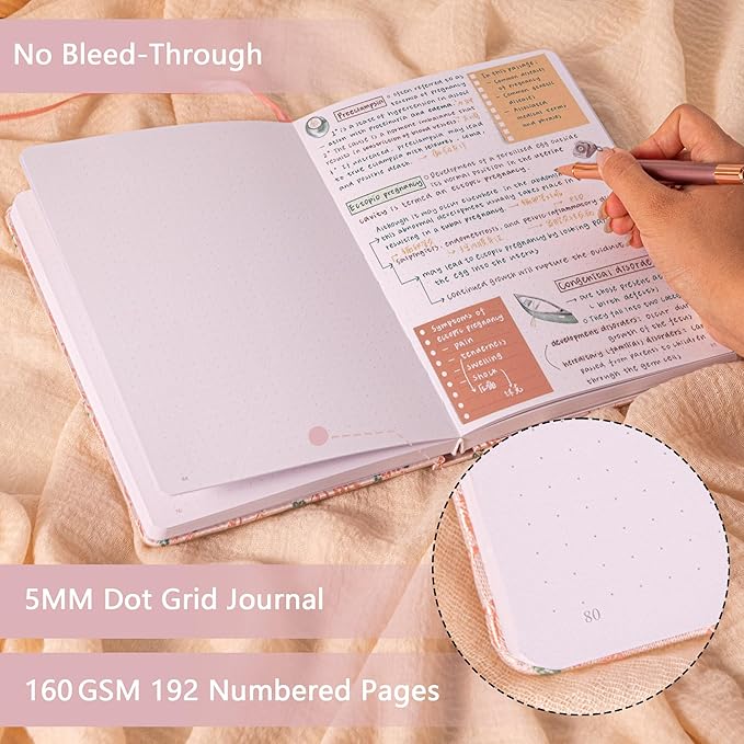 TIEFOSSI Dotted Journal Notebook for Women Men, A5 Journals for Writing, 160gsm 190 Pages Thick Paper, Perfect for Office & Home School Supplies, 8.4 X 5.8 In