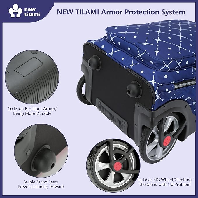 NEW TILAMI 20" Rolling Backpack for Teens Adults, Climbing Stairs Waterproof Backpack with Wheels for School Business Trave Camping with Laptop Compartment, Fit 17 Inch Laptop, Navy Bling