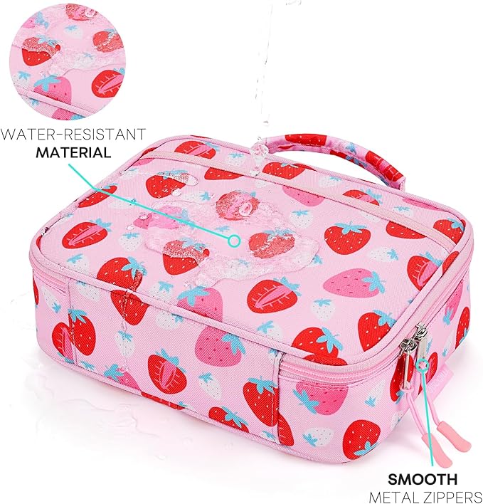 mibasies Kids Lunch Box for Girls Toddler, Insulated and Reusable Lunch Bag for School, Assorted Strawberry - Pink